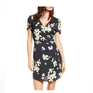 Leith Black and Cream Floral Mini Dress